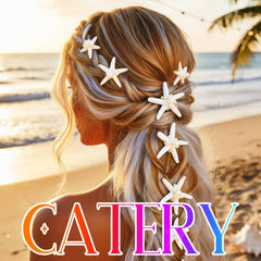 Catery pins displayed in a beach wedding scene, suggesting coastal-inspired styling