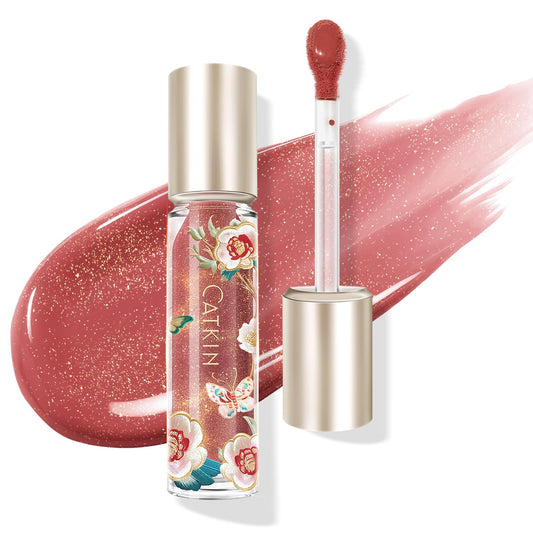 Catkin lip plumper front packaging showing shade and glossy finish benefit