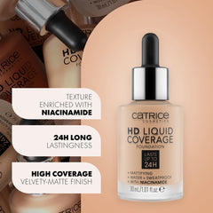 Catrice foundation dispensing from dropper closeup for accurate dose control benefit