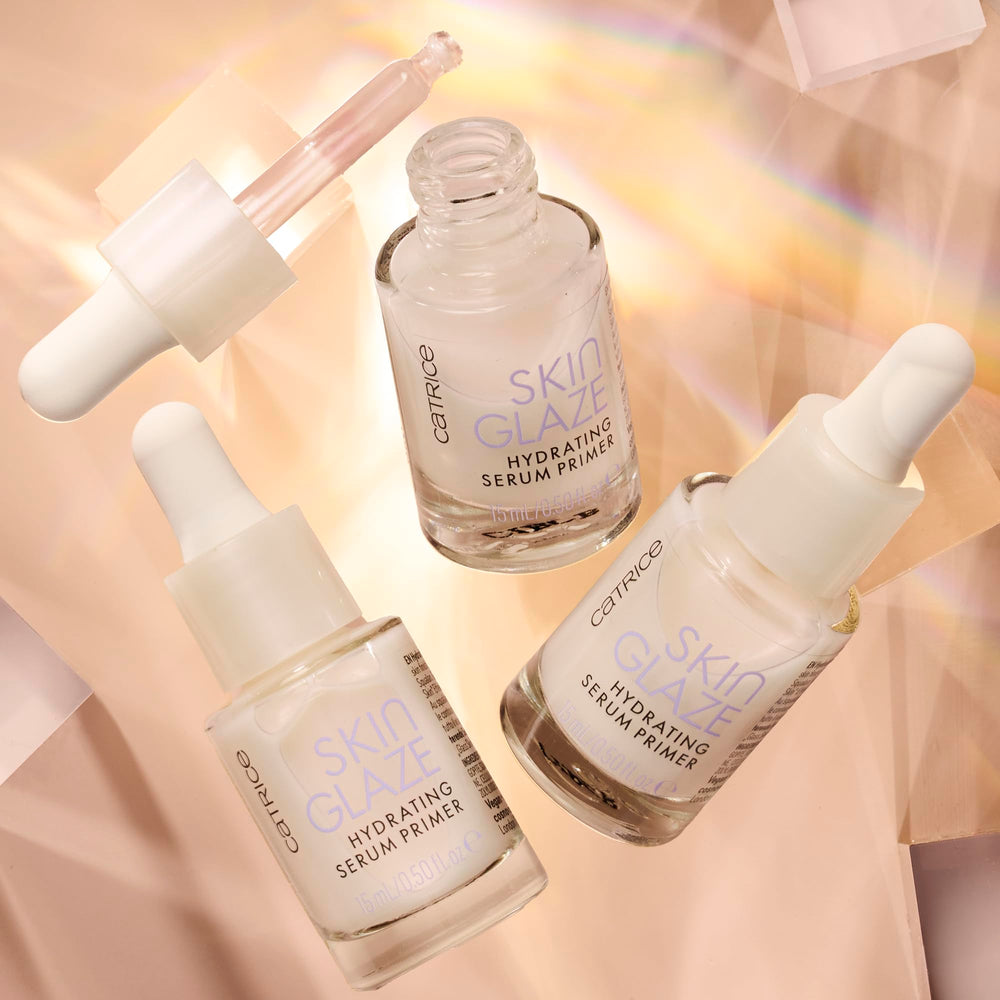 Vanity scene with Catrice primer showing effortless morning glow routine