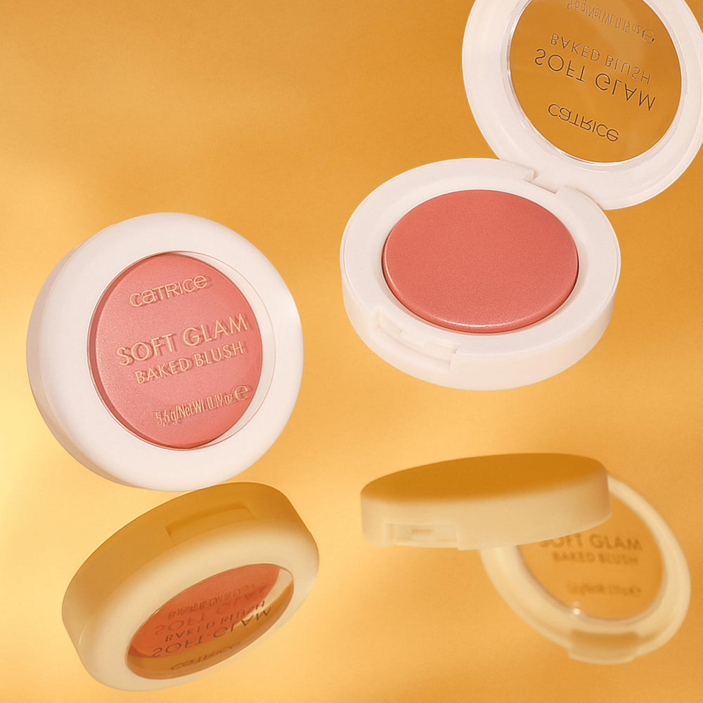 Catrice Soft Glam Baked Blush picked up on brush for easy application benefit