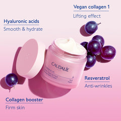 Caudalie cream texture closeup showing smooth formula and hydrating finish benefit