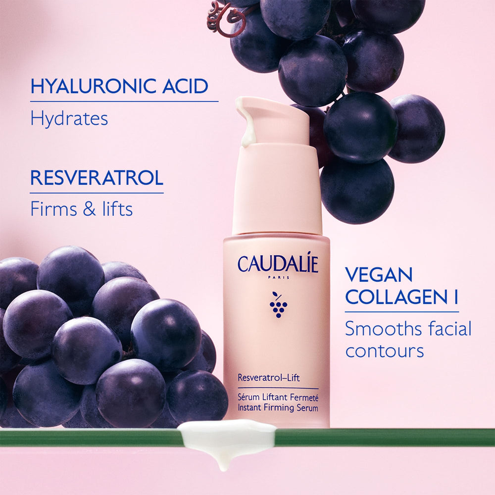 Caudalie bottle pump closeup for precise dispensing and easy application benefit