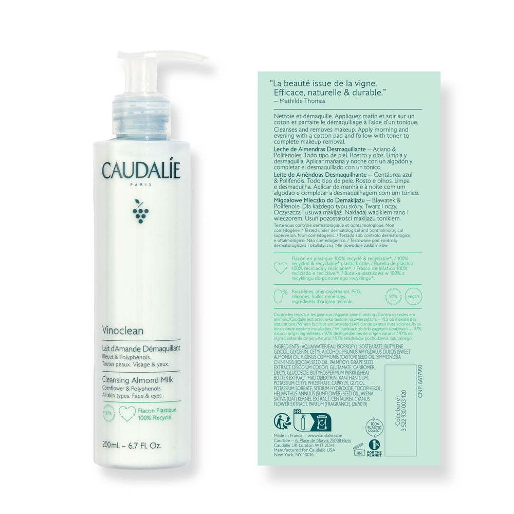Caudalie Vinoclean back label close-up showing ingredient list and usage