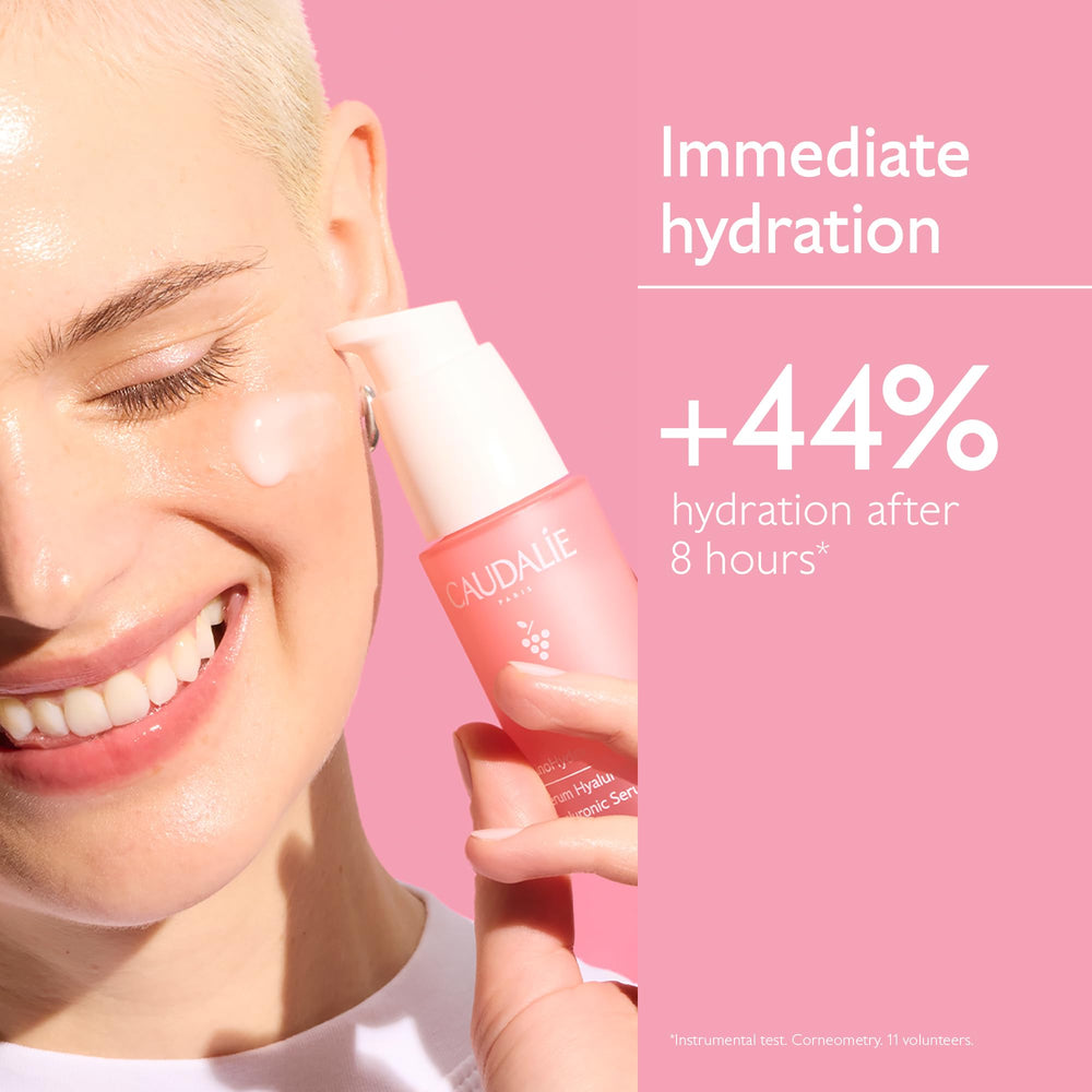 Caudalie VinoHydra label and ingredient list highlighting hyaluronic acid