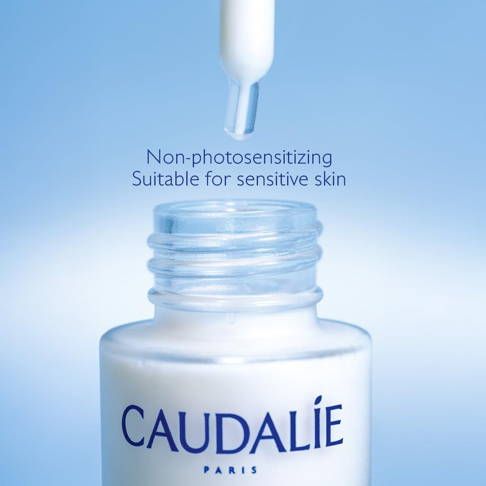 Caudalie Vinoperfect bottle on bathroom shelf suggesting daily routine ease