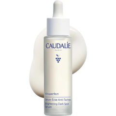 Caudalie front bottle of Vinoperfect serum showing product clarity and brand