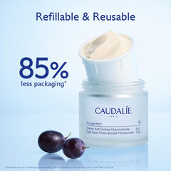 Caudalie Vinoperfect recyclable packaging labels displayed emphasizing lower waste