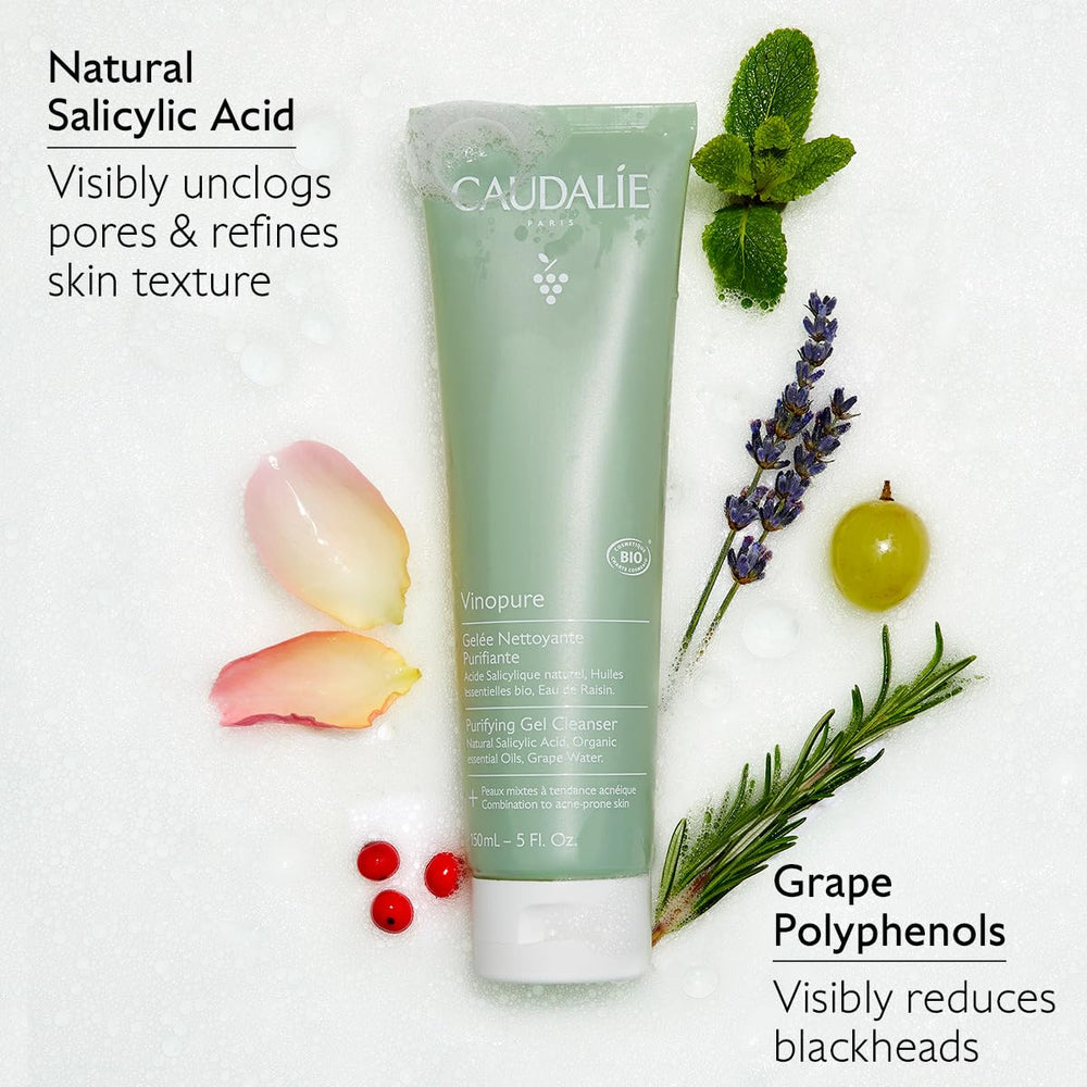 Caudalie Vinopure 150 mL next to common bottle for scale and travel-friendly benefit