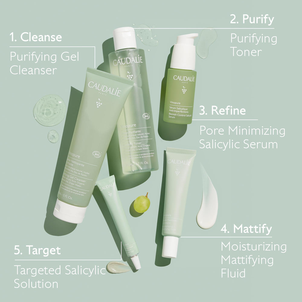 Caudalie Vinopure with grape water ingredients emphasizing hydration and antioxidant benefit
