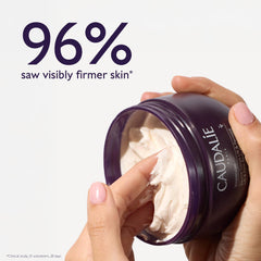 Caudalie Vinosculpt whipped cream texture closeup highlighting smooth, fast-absorbing formula and hydrated skin benefit