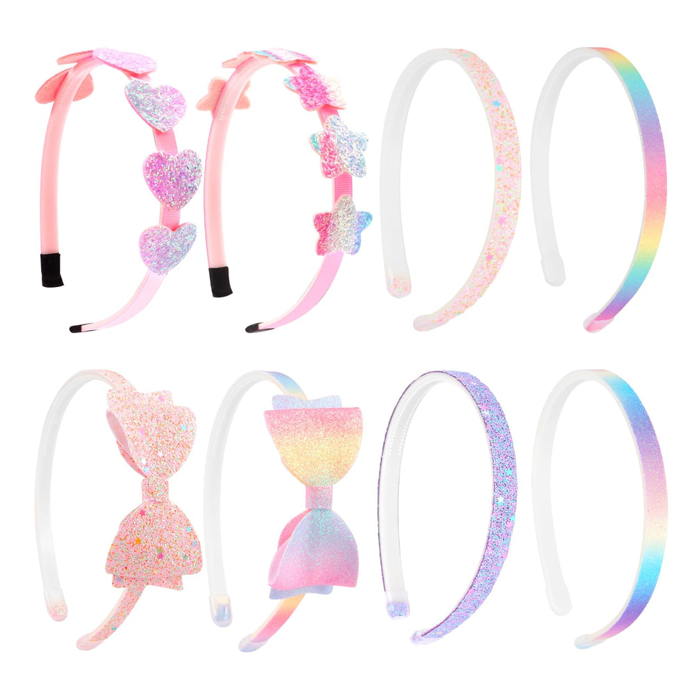 CAVETEE front view of 8-piece glitter headband set shows variety and convenience