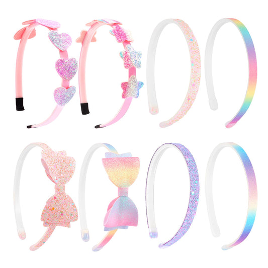CAVETEE front view of 8-piece glitter headband set shows variety and convenience