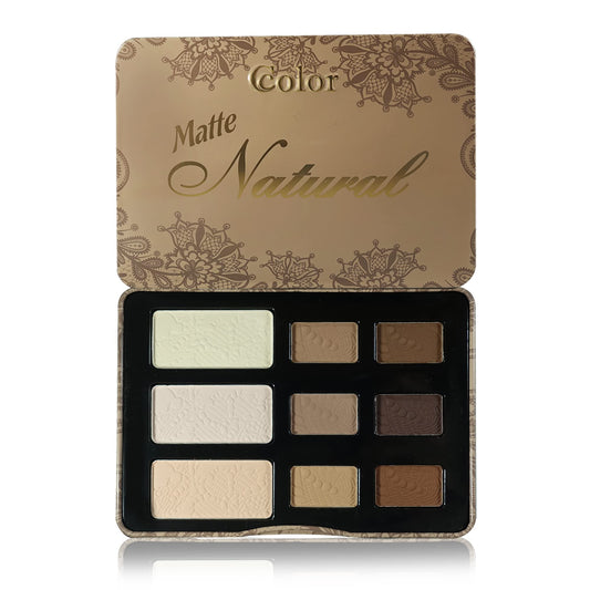 Ccolor palette front view showing nine matte shades and compact design benefit