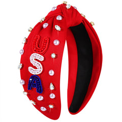 CEALXHENY front view headband showing patriotic design and quick styling benefit