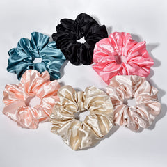 CEELGON front view of six-pack scrunchies showing colors and soft finish benefits