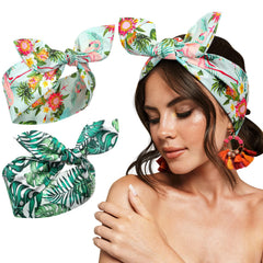 Ceenna front view of two tropical print headbands showing vibrant colors and pattern