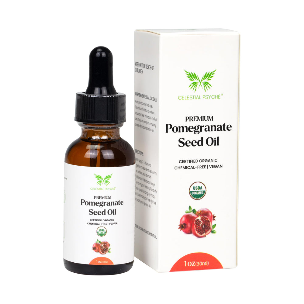 Celestial Psyché bottle front showing organic label and pure oil benefits
