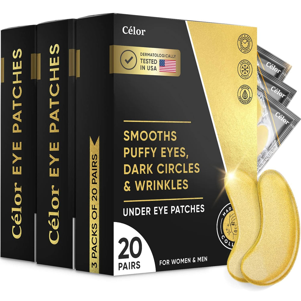 CÉLOR front packaging displaying gold under eye patches and benefits