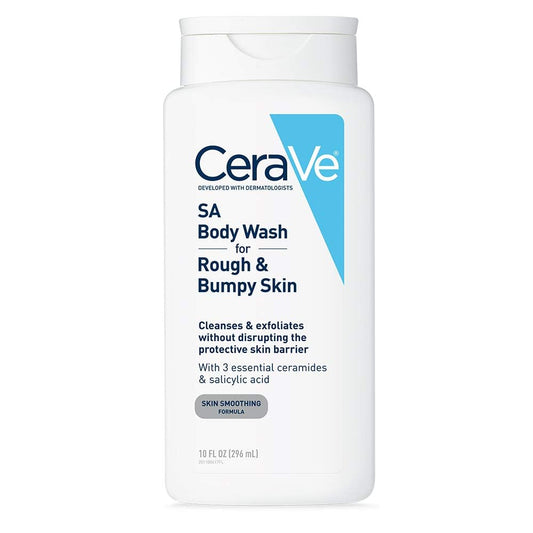 CeraVe front packaging showing bottle and easy‑use pump for convenient showers