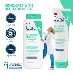 CeraVe conditioner bottle next to matching shampoo for routine pairing