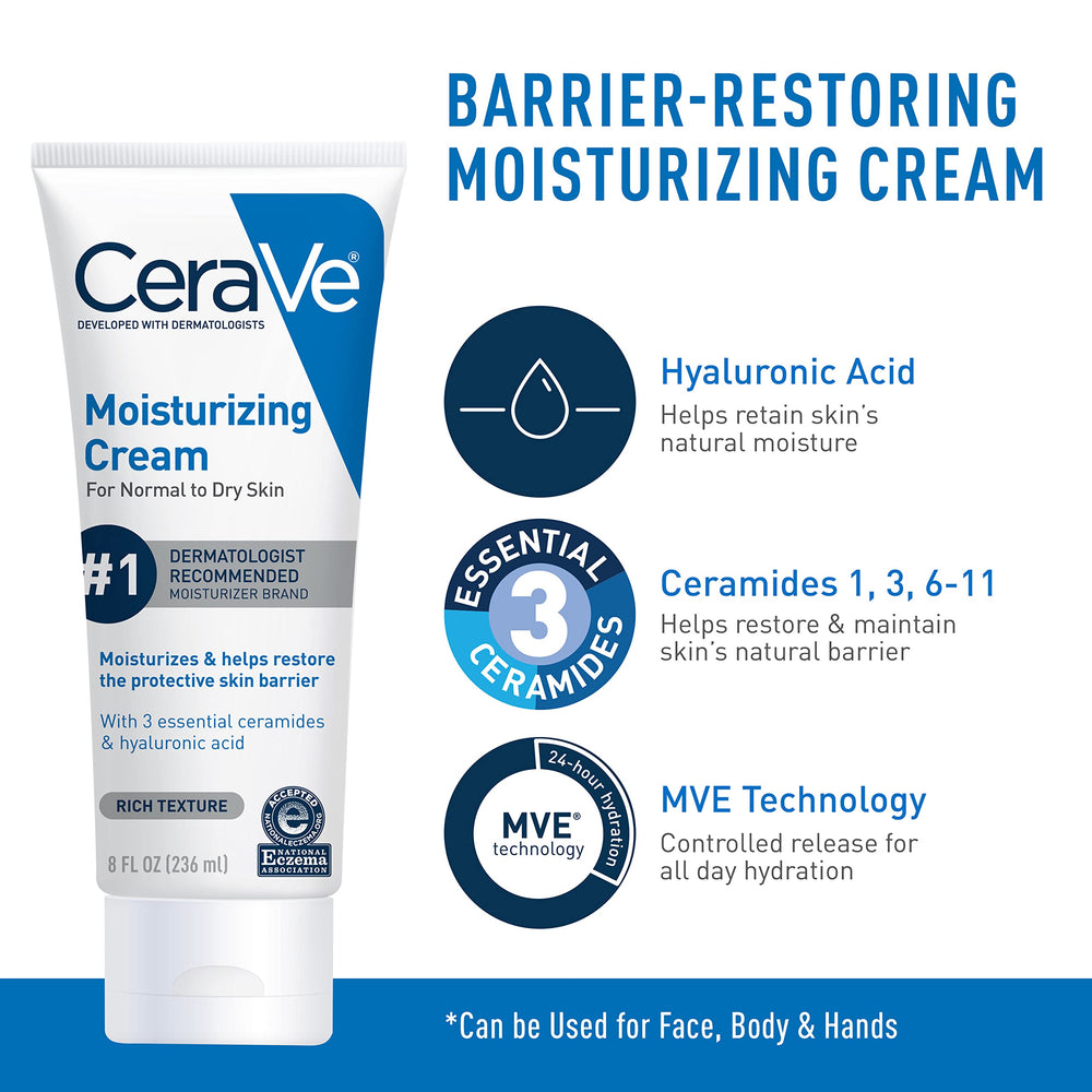 CeraVe moisturizing cream being applied to hand to show fast absorption and lasting hydration benefit