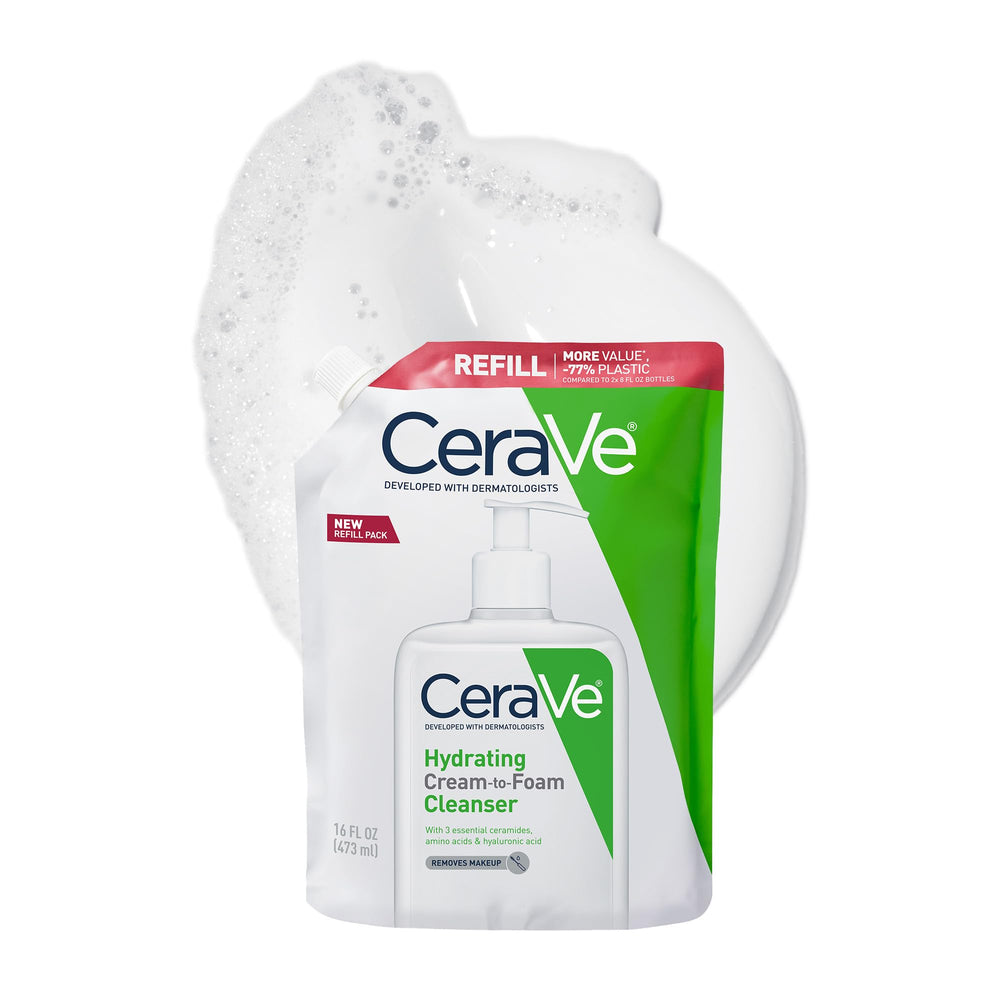 CeraVe front packaging 16 oz refill showing product and benefit of long-lasting supply