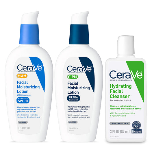 CeraVe front packaging of the three travel-size products, convenient and protective