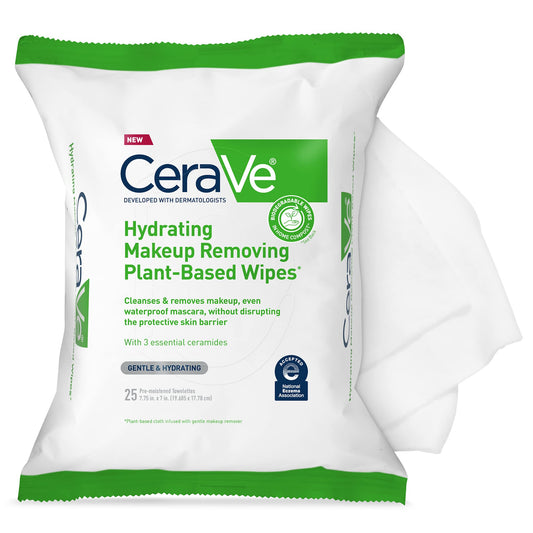 CeraVe front packaging showing 25-count biodegradable wipes and benefits