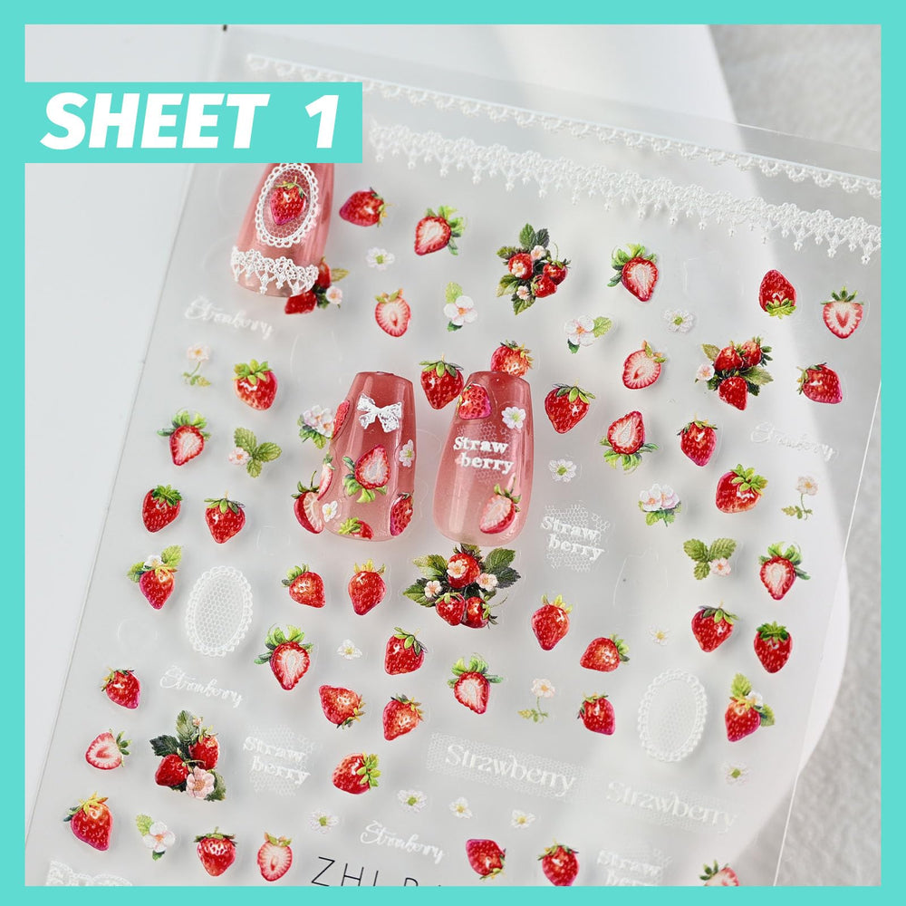 cestsiren three sheets laid flat showing varied strawberry and lace styles for mix-and-match use
