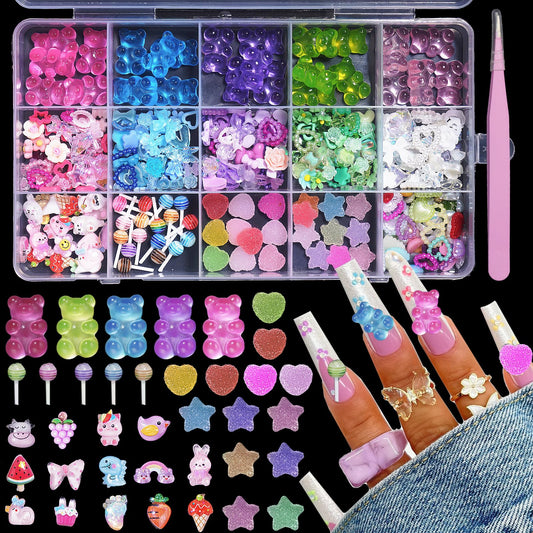 CESUSME front packaging showing assorted 3D nail charms and grid layout for quick selection