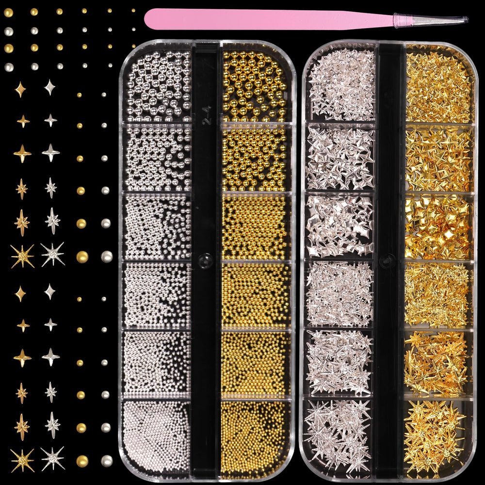 CESUSME front product box showing organized gold and silver nail beads for easy selection
