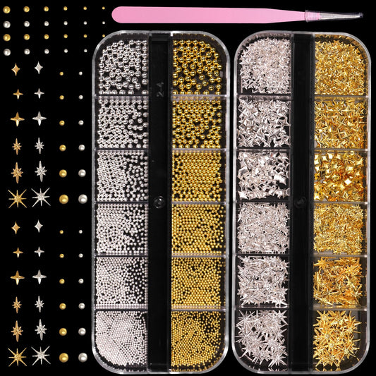 CESUSME front product box showing organized gold and silver nail beads for easy selection