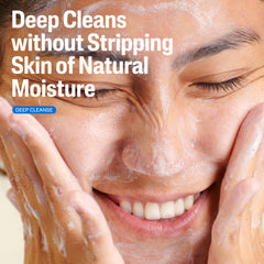 Close-up of Cetaphil foam texture demonstrating gentle, non-stripping cleanse benefit