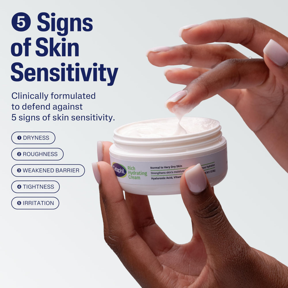 Cetaphil cream being applied to hand demonstrating lightweight hydration
