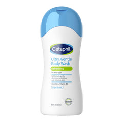 Cetaphil front bottle showing refreshing body wash branding and gentle benefits