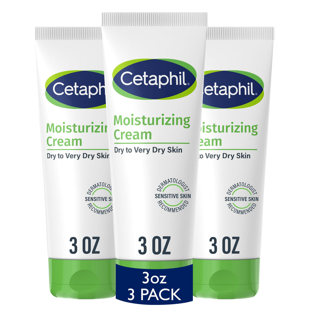 Cetaphil front packaging 3oz pack of 3 showing travel-friendly tubes and gentle hydration benefits