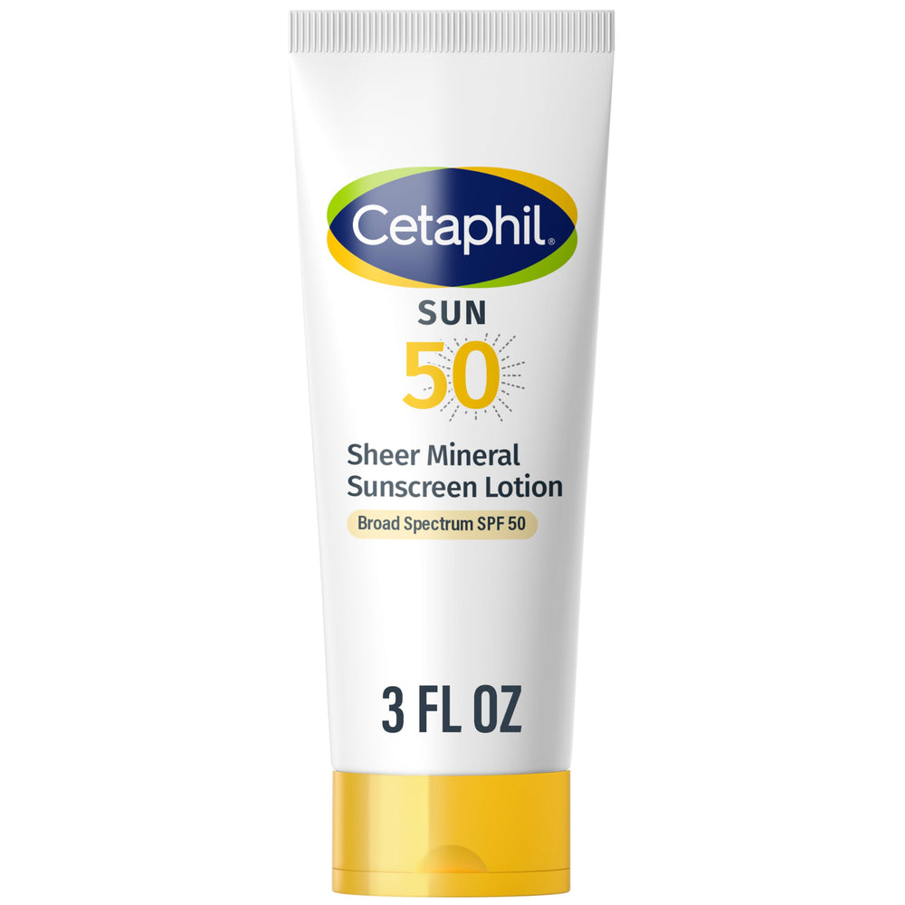 Cetaphil front packaging showing 3 oz travel bottle and SPF 50 protection benefit