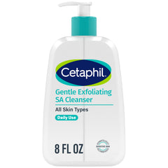 Cetaphil front pump bottle showing clean packaging and gentle formula benefits