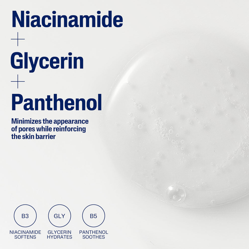Cetaphil ingredient panel label highlighting glycerin, panthenol and niacinamide benefits