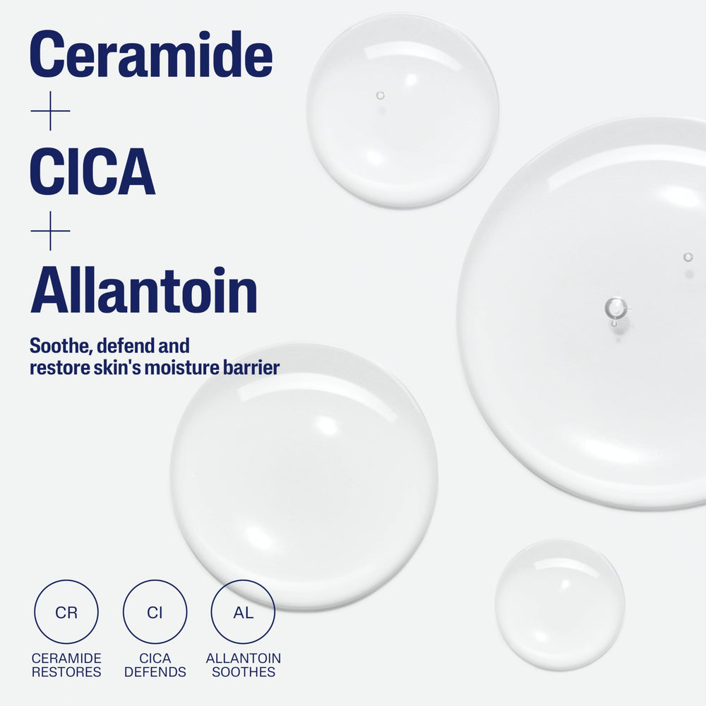 Cetaphil ingredients label showing ceramides and CICA for barrier support