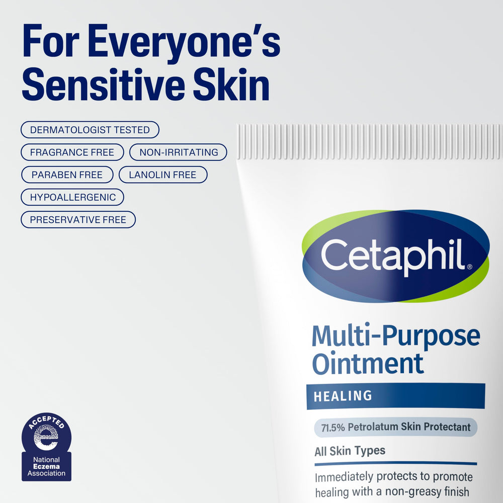 Cetaphil label showing ingredients and endorsements for sensitive skin benefit