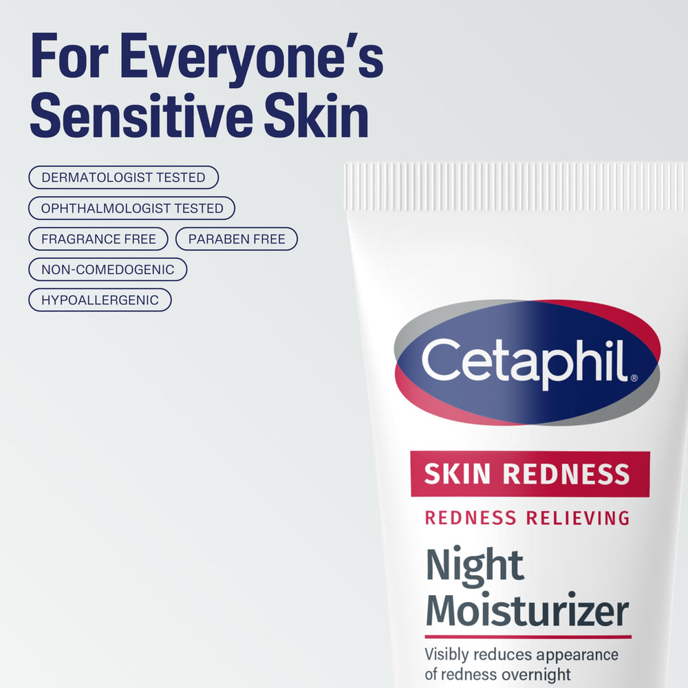 Cetaphil night cream on a bedside table illustrating easy nightly routine and travel convenience