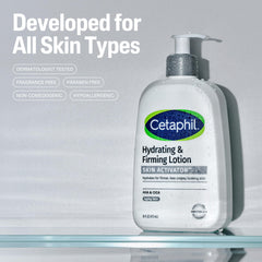 Cetaphil pump dispensing lotion highlighting quick absorbency benefit