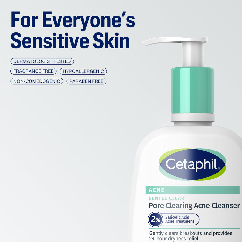 Scale comparison with Cetaphil 8 fl oz bottle showing travel-friendly size benefit