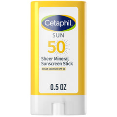 Cetaphil stick front packaging showing SPF 50 and compact size, travel-friendly protection