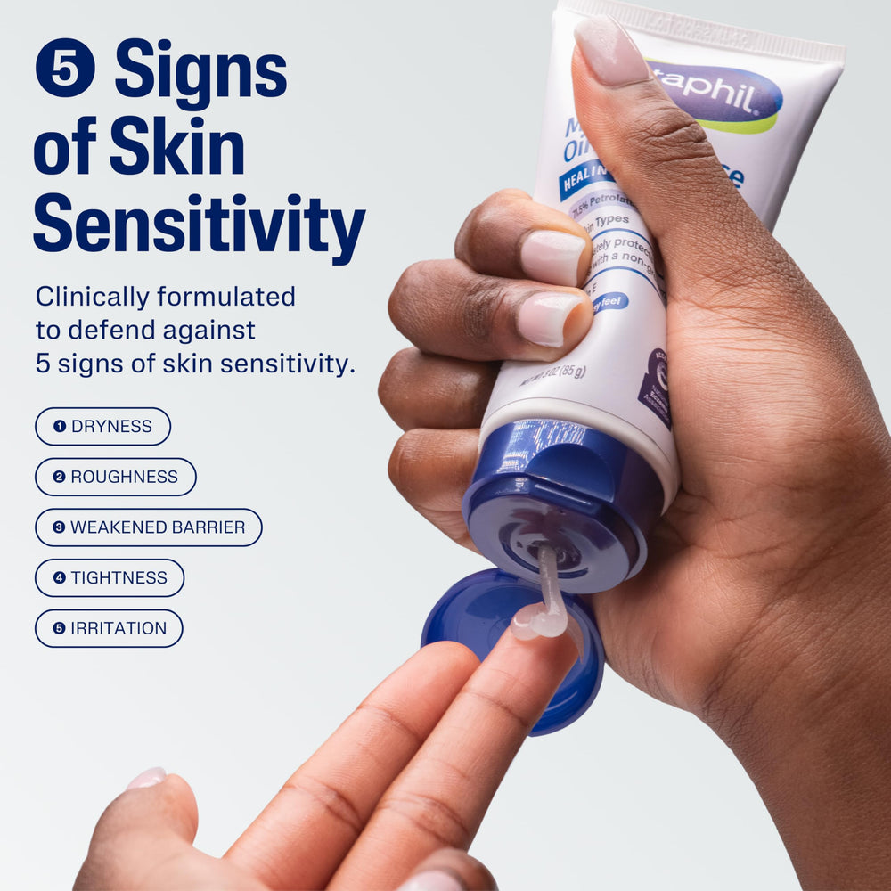 Cetaphil tube open showing ointment texture and quick absorbing benefit