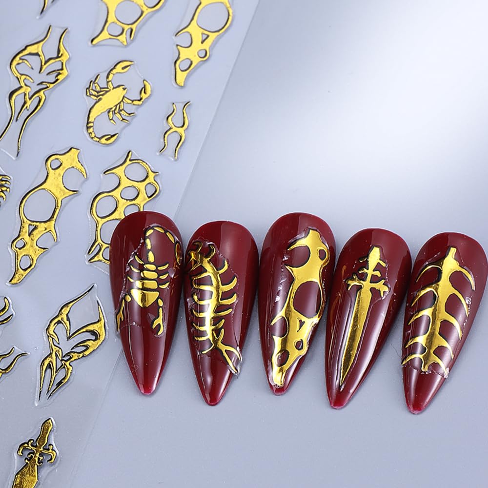 CEWEWP finished nails with black base and gold accents showing bold style