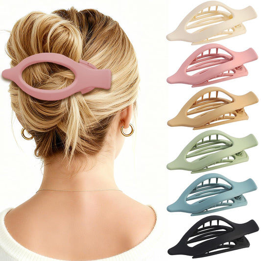 CHANDAT front view of six flat claw clips showing colors and compact shape for practical styling