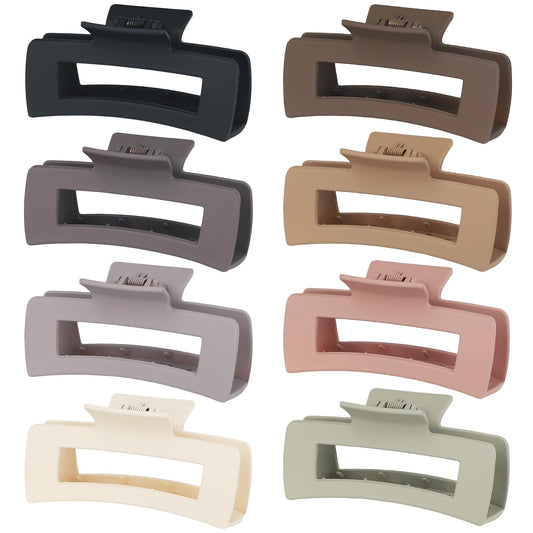 CHANDAT front view of eight large claw clips showing colors and grip, practical styling